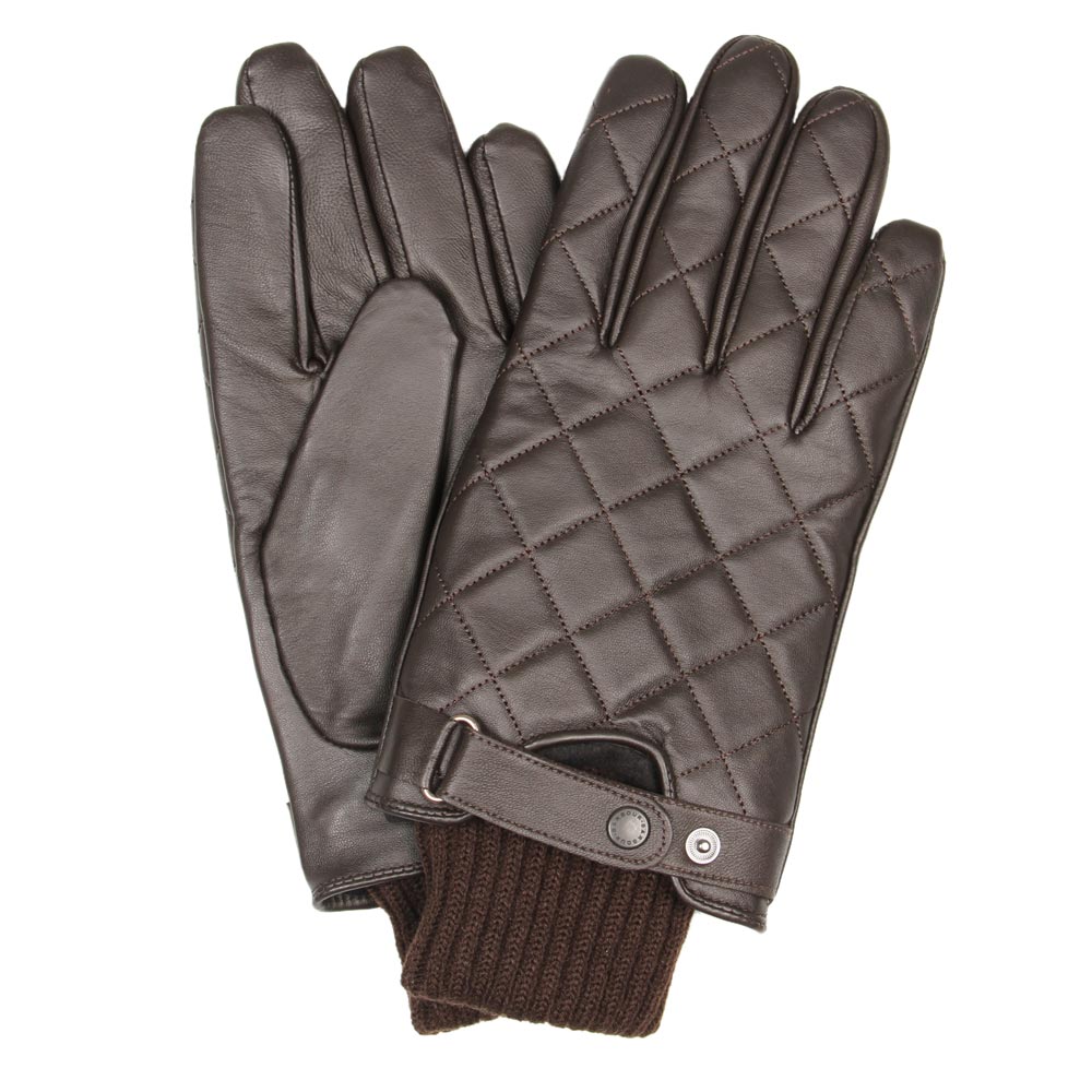 Gloves - Brown Quilted Leather Ribbed Cuffs
