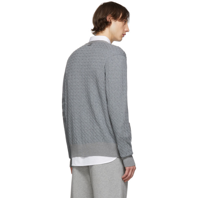 Thom Browne Grey Baby Cable Knit V-Neck Cardigan Thom Browne