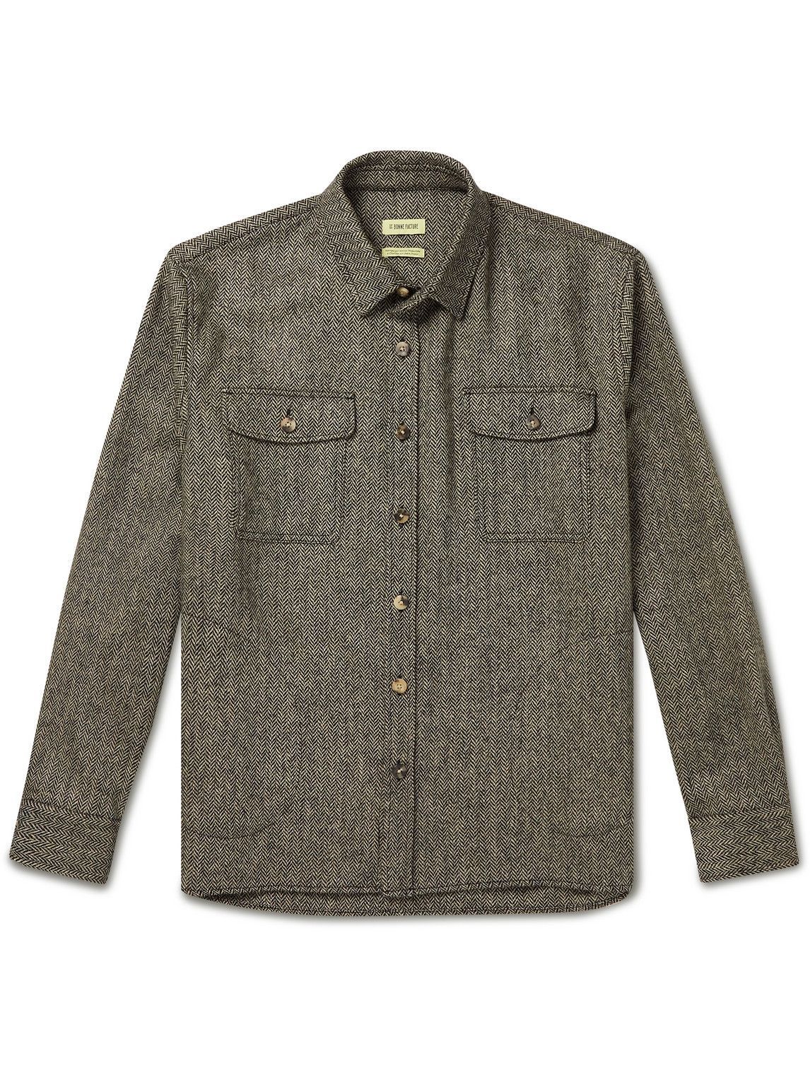 De Bonne Facture - Herringbone Wool Overshirt - Gray De Bonne Facture