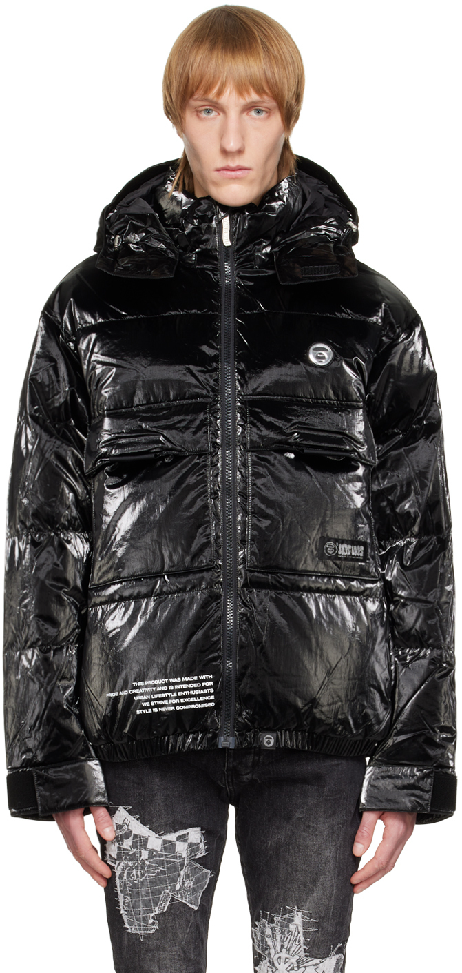 AAPE by A Bathing Ape Black Glossy Down Jacket AAPE by A Bathing Ape