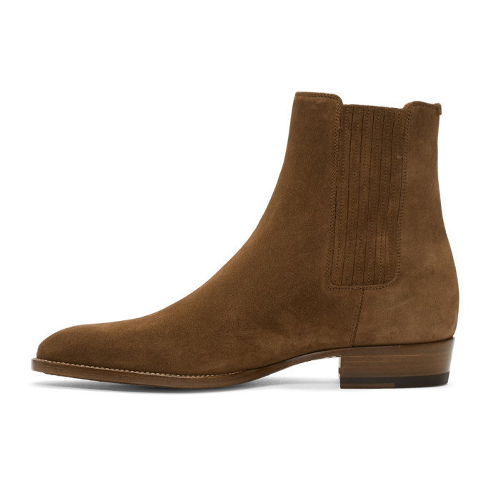 Saint Laurent Brown Suede Wyatt Chelsea Boots Saint Laurent