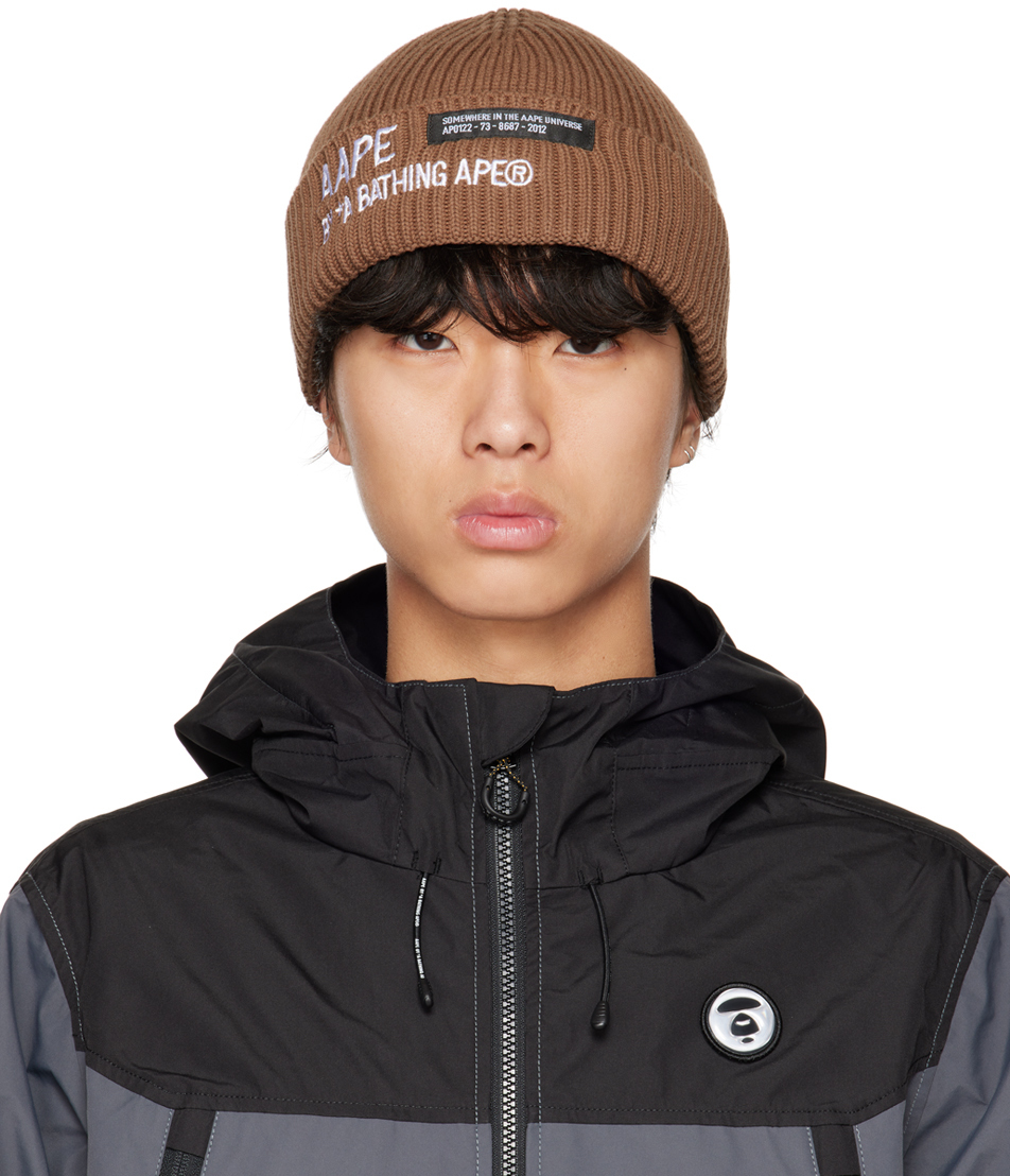 Photo: AAPE by A Bathing Ape Brown Embroidered Beanie