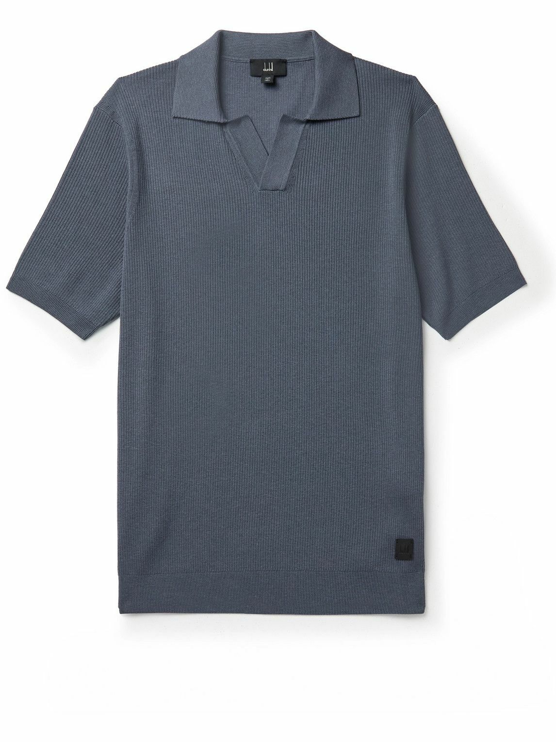 Photo: Dunhill - Ribbed Mulberry Silk and Cotton-Blend Polo Shirt - Blue