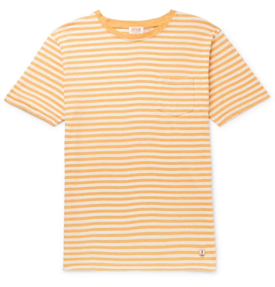 Armor Lux - Slim-Fit Striped Cotton and Linen-Blend T-Shirt - Mustard ...