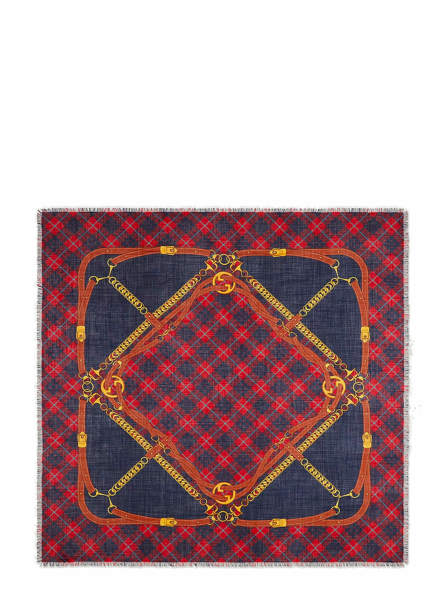 Photo: Harness Print Wool Scarf in Red