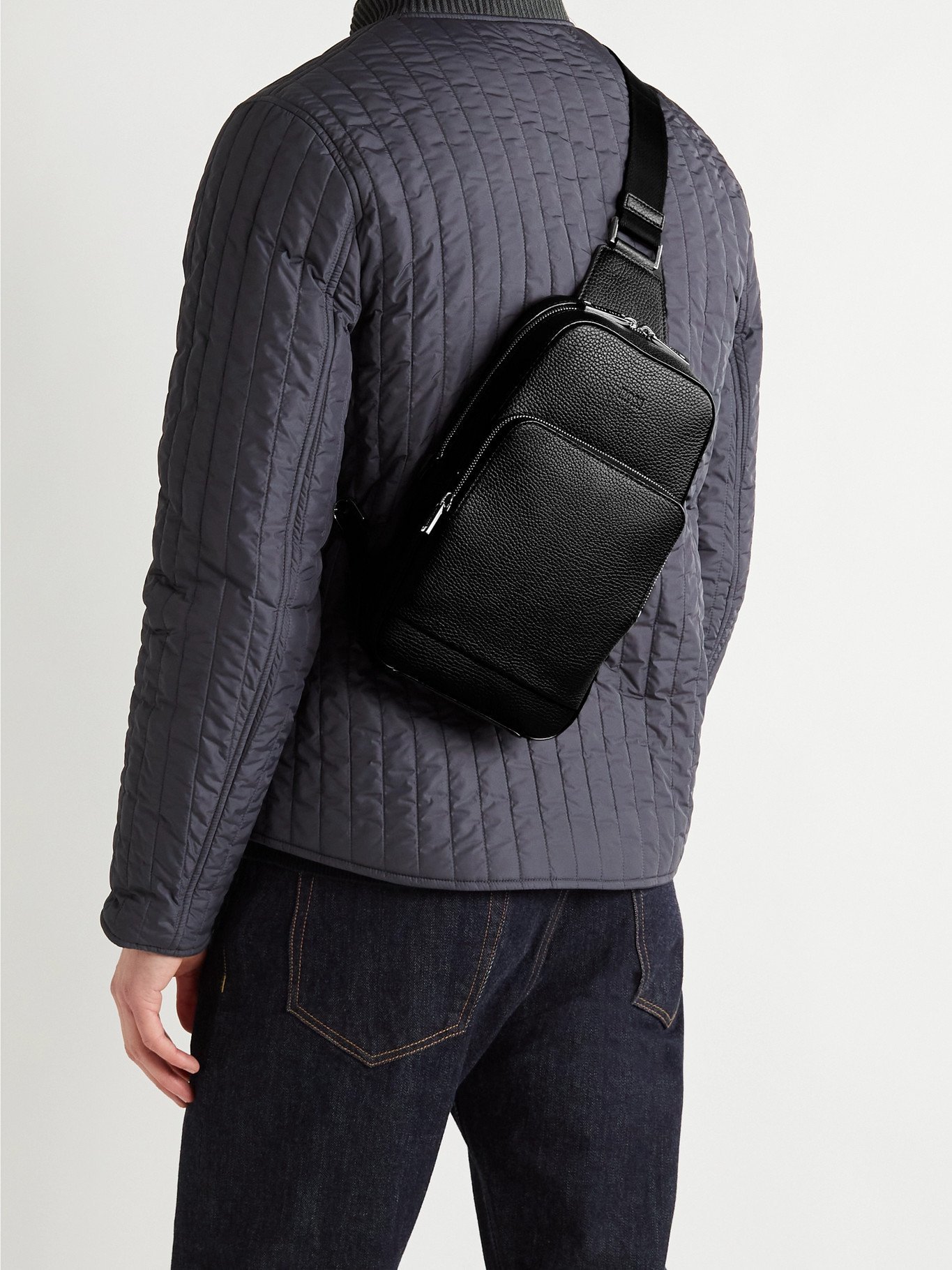 HUGO BOSS - Textured-Leather Sling Backpack - Black Hugo Boss
