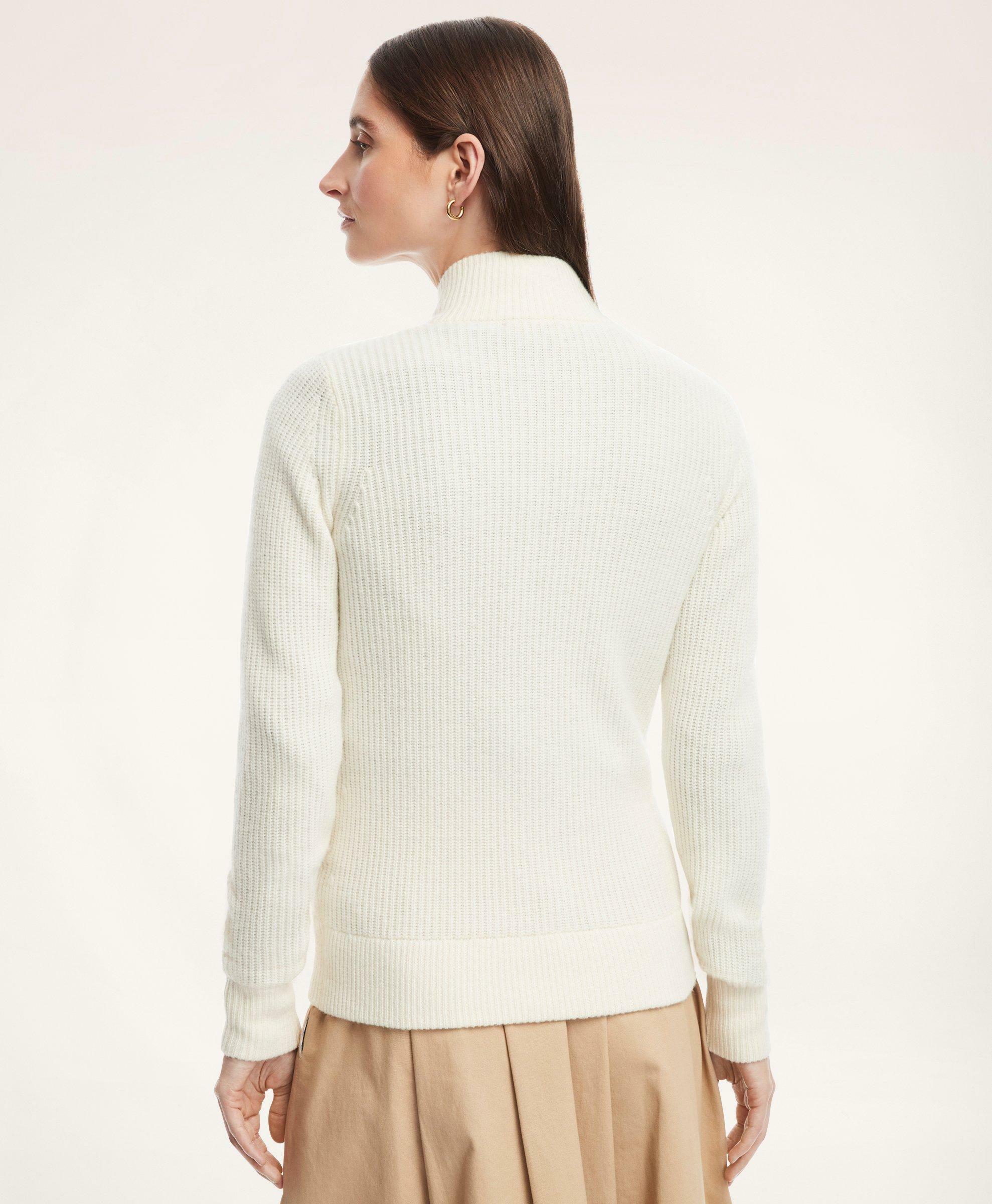 Brooks Brothers Women's Merino Wool Zip Sweater Jacket | Cream