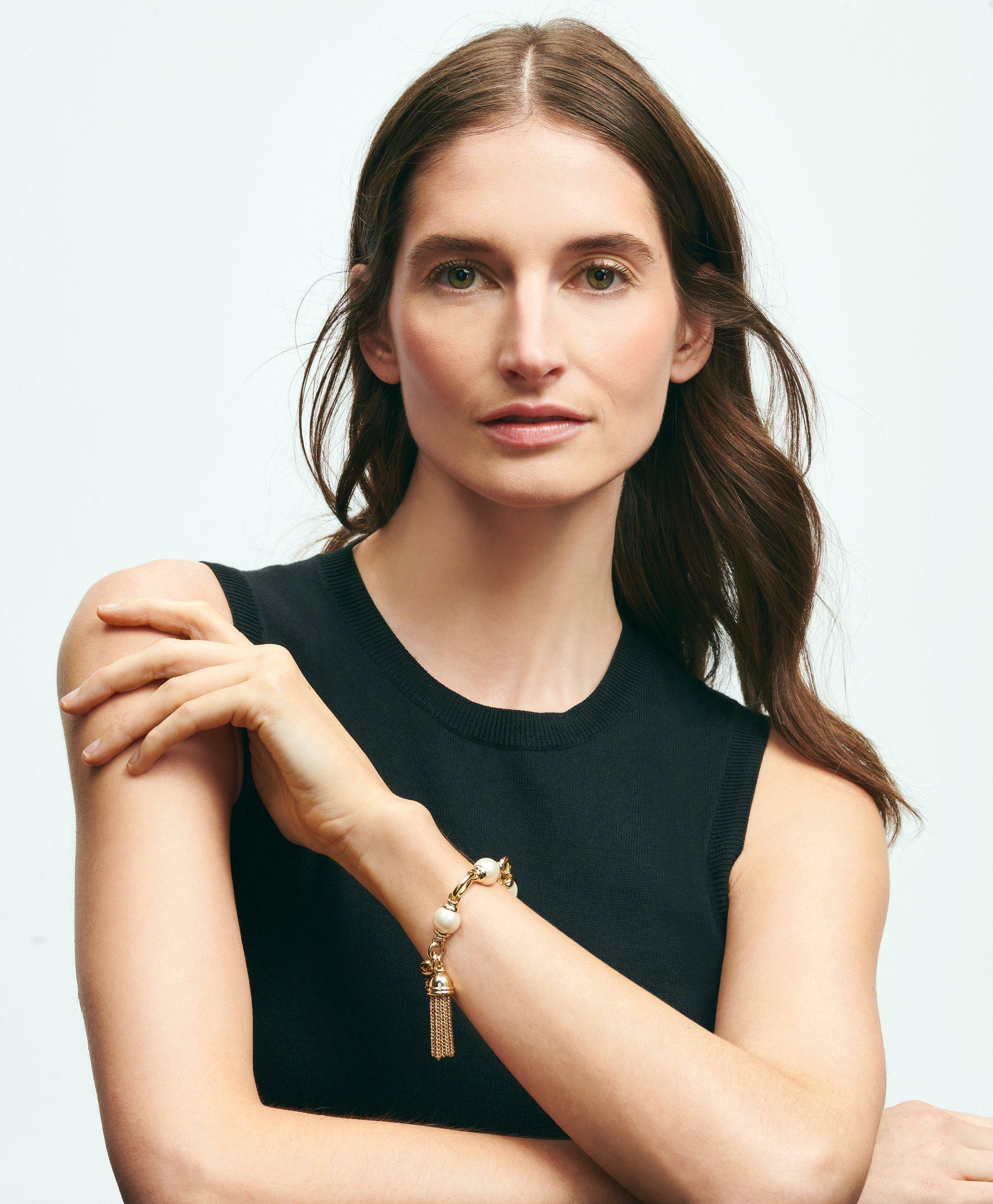 Brooks Brothers Women's Chain Tassel Pearl Bracelet | Gold