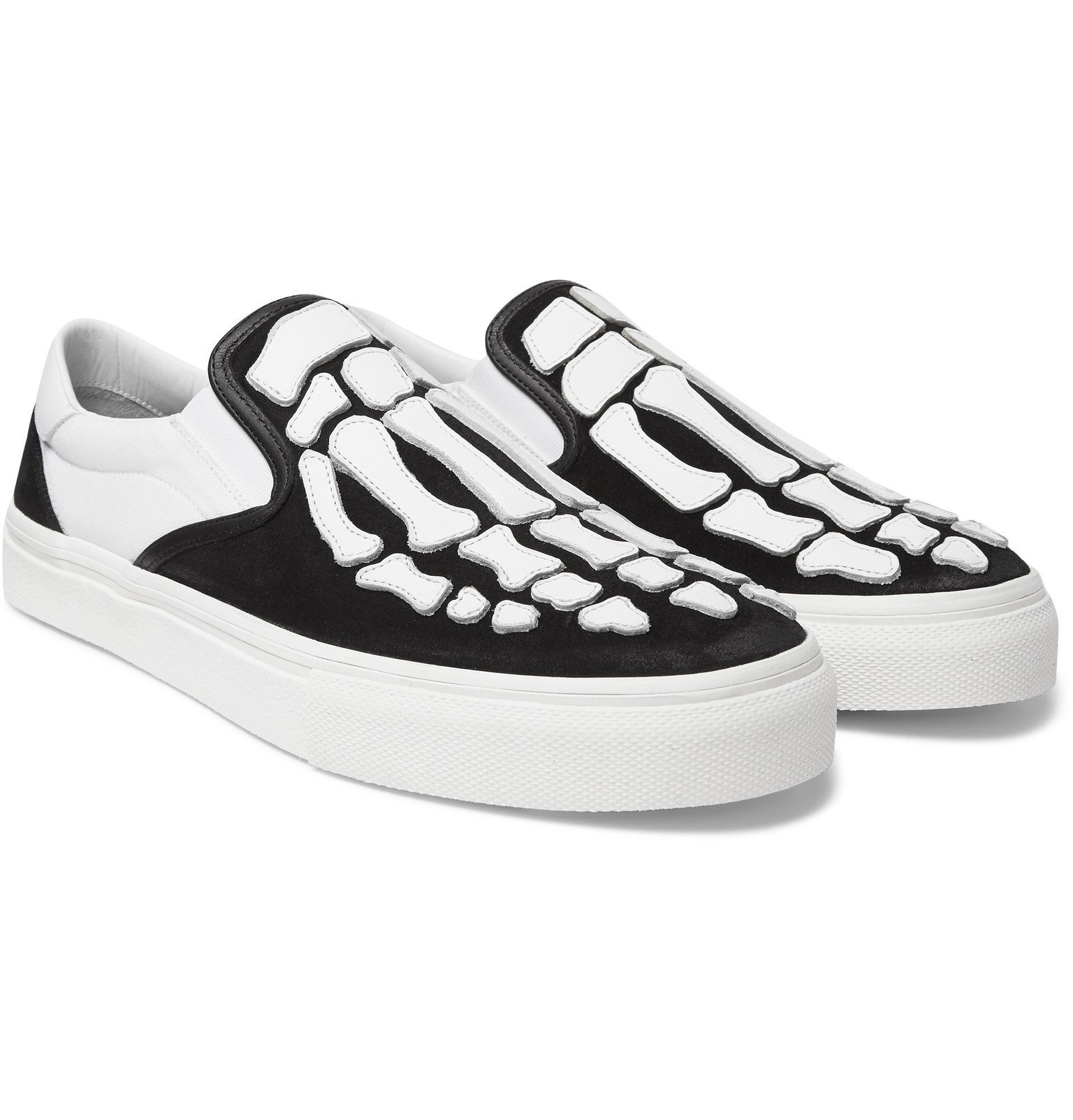 AMIRI - Skel Toe Leather-Appliquéd Canvas and Suede Slip-On Sneakers ...
