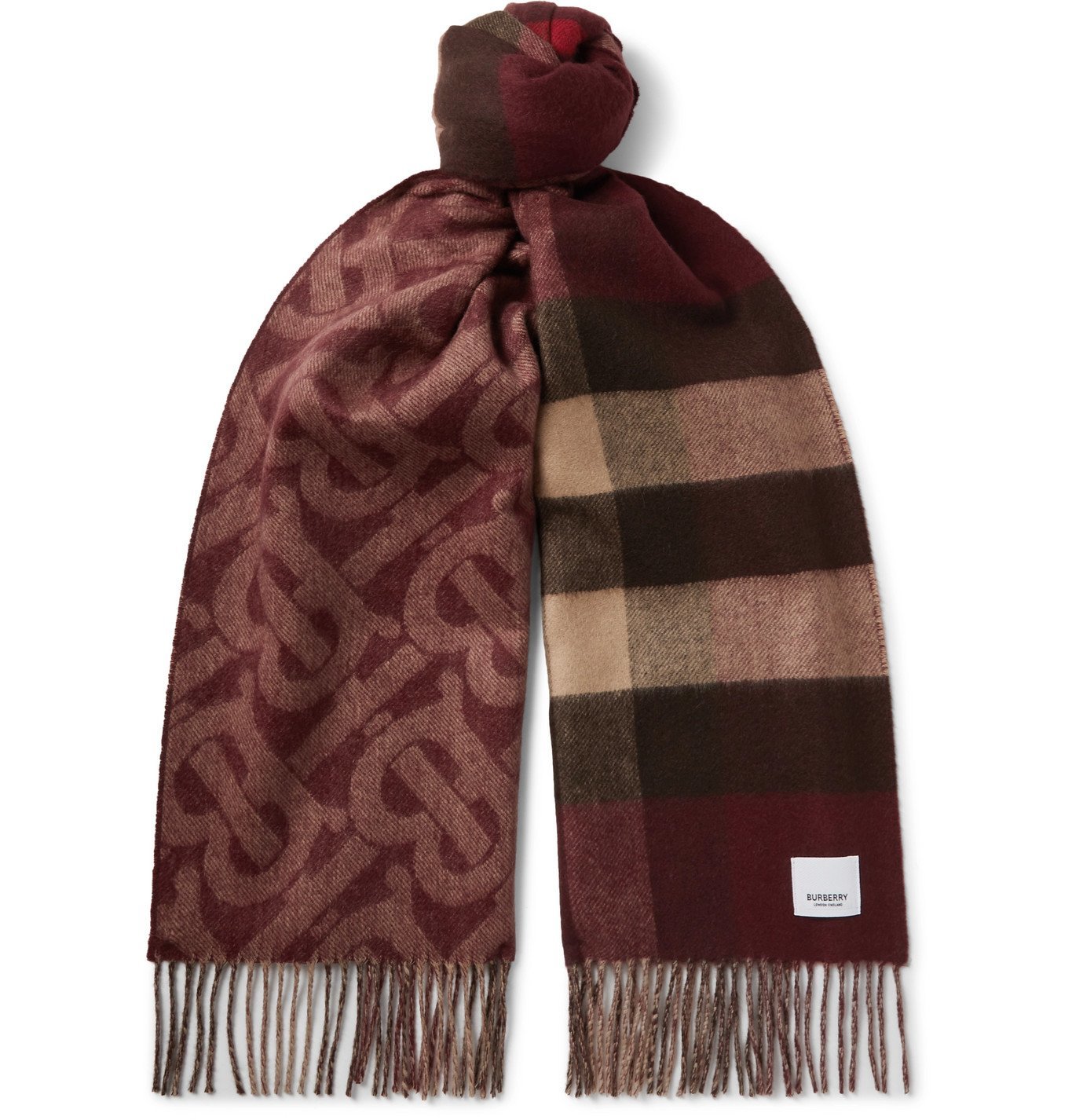 Burberry - Reversible Fringed Cashmere-Jacquard Scarf - Burgundy Burberry