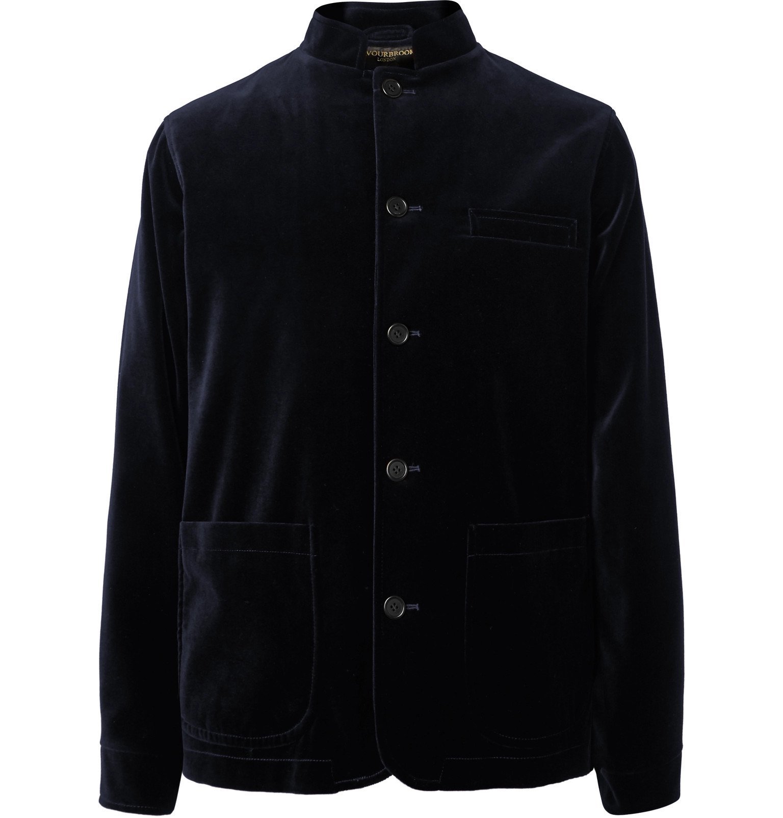 Favourbrook - Navy Nehru-Collar Cotton-Velvet Jacket - Blue Favourbrook
