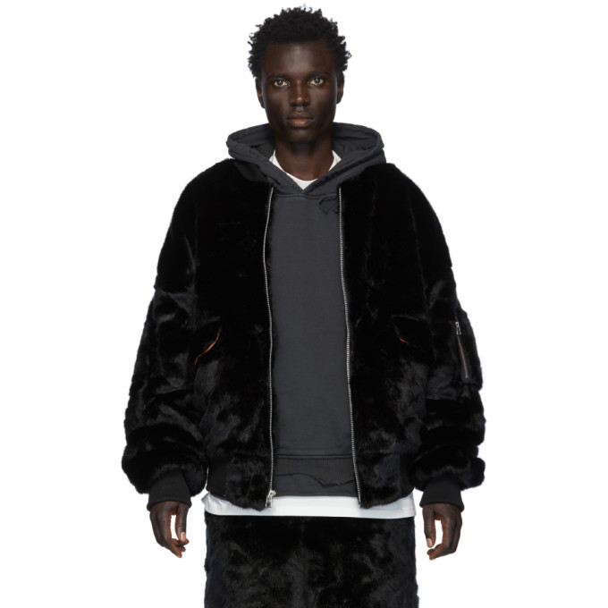 black bomber fur jacket