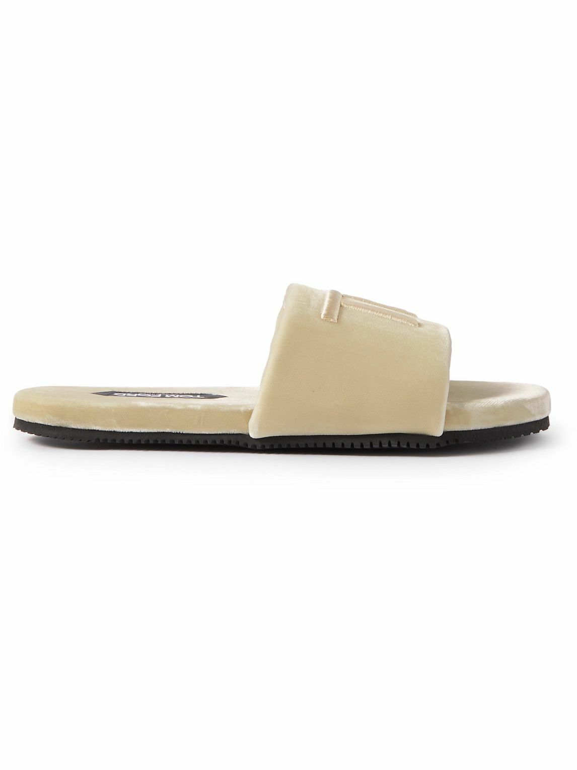 TOM FORD - Harrison Logo-Embroidered Velvet Slides - Neutrals TOM FORD