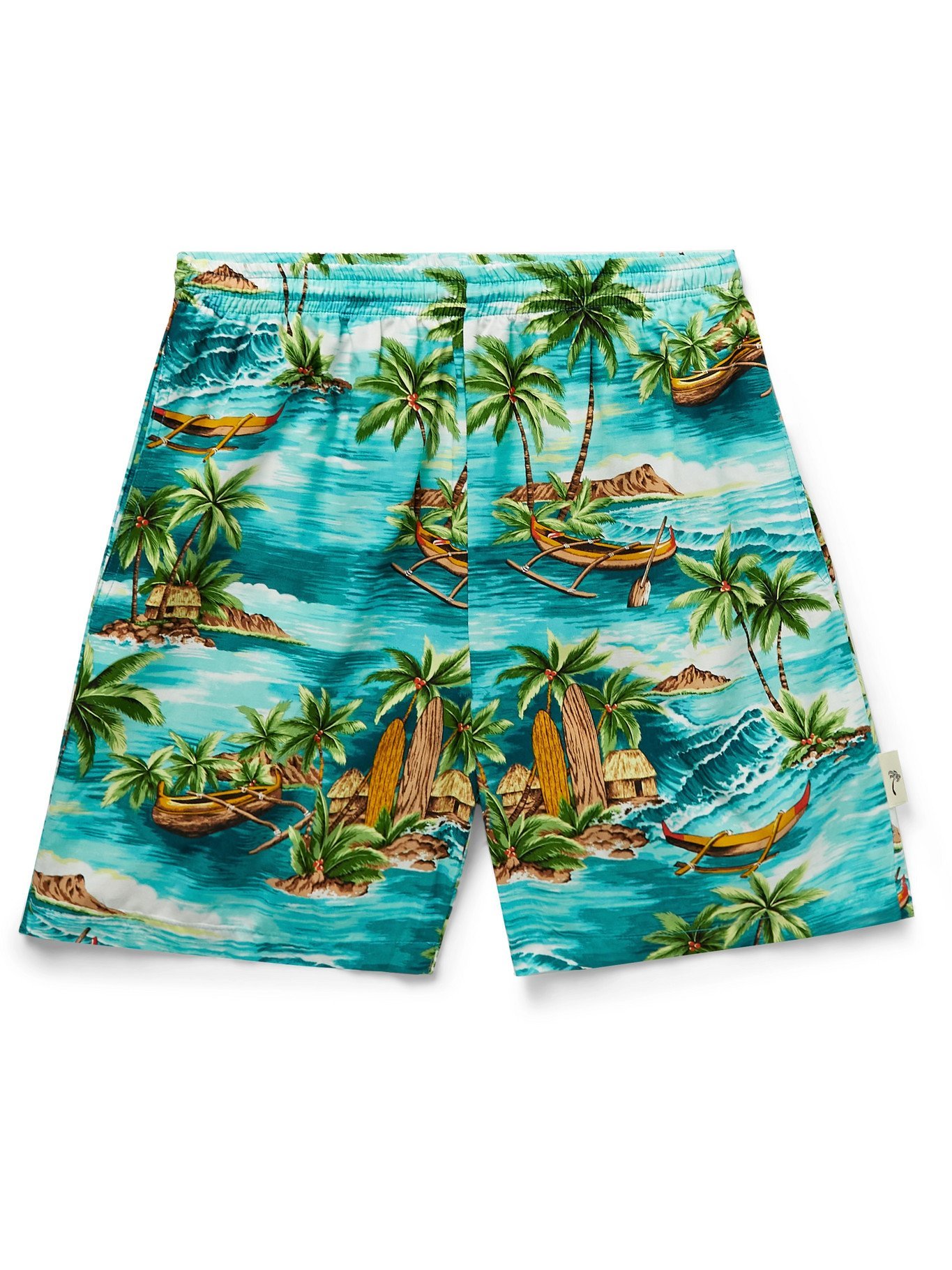 GO BAREFOOT - Outrigger Printed Cotton-Blend Shorts - Blue Go Barefoot