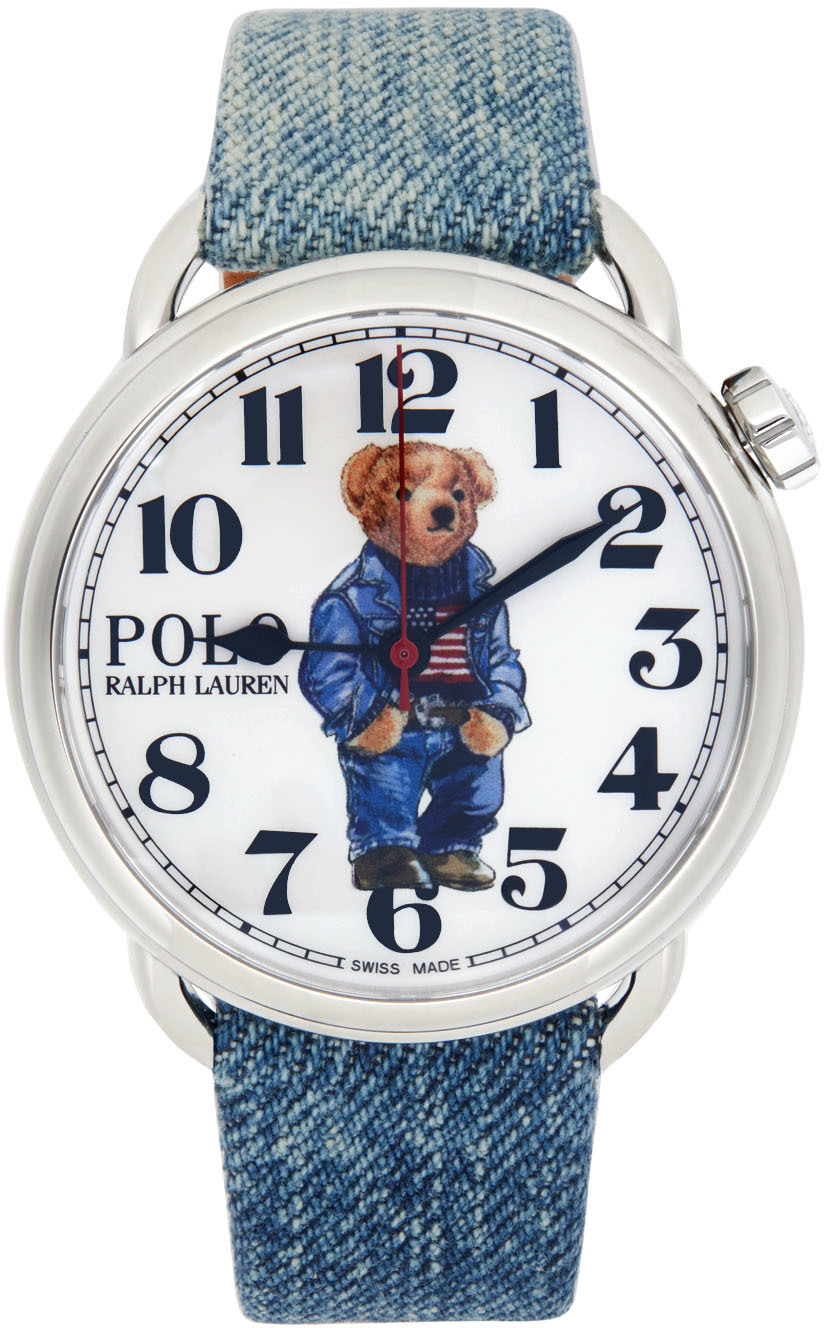Polo Ralph Lauren Blue & Brown Denim Flag 'Polo Bear' 42mm Watch