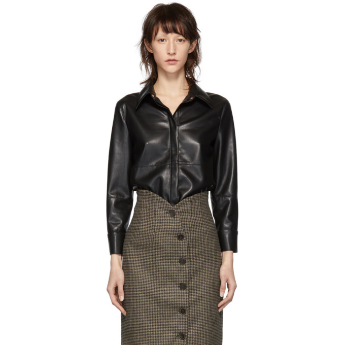 Nanushka Black Vegan Leather Naum Shirt 