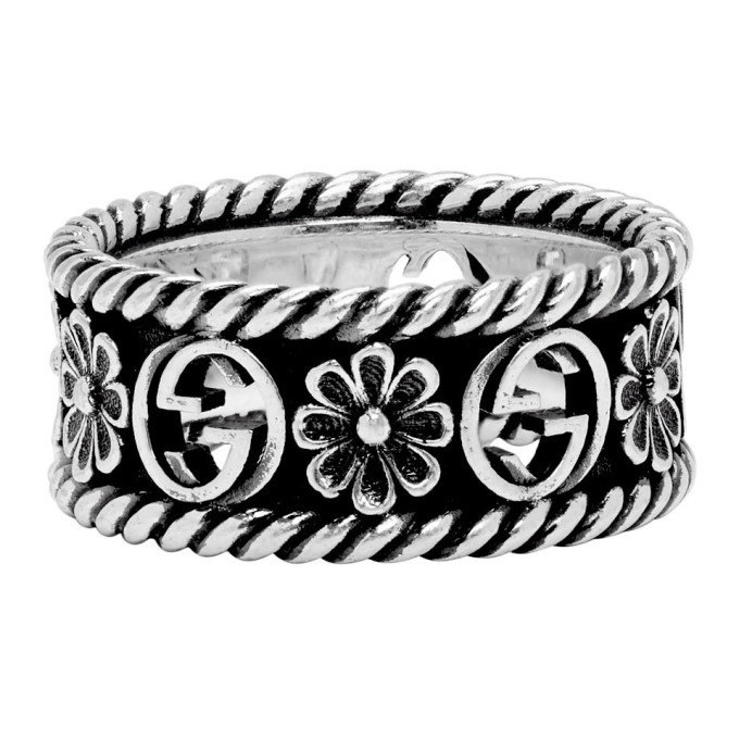 gucci silver interlocking g flower ring