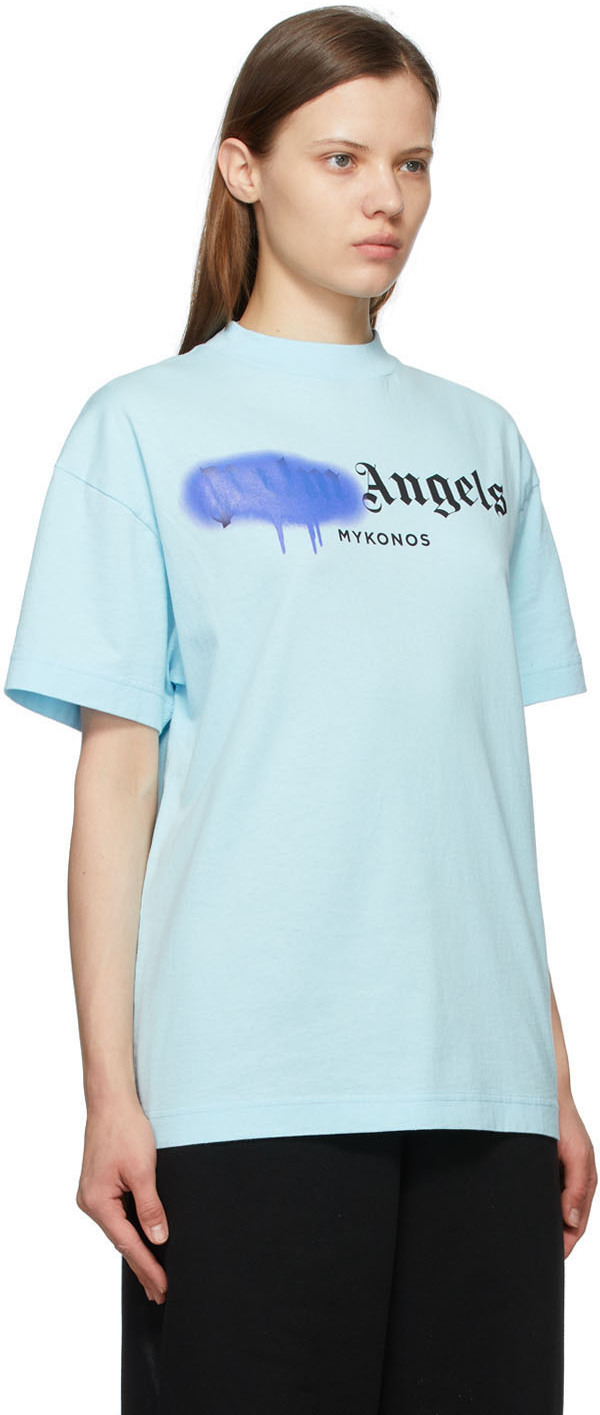 Palm Angels Blue Sprayed Logo 'Mykonos' T-Shirt Palm Angels