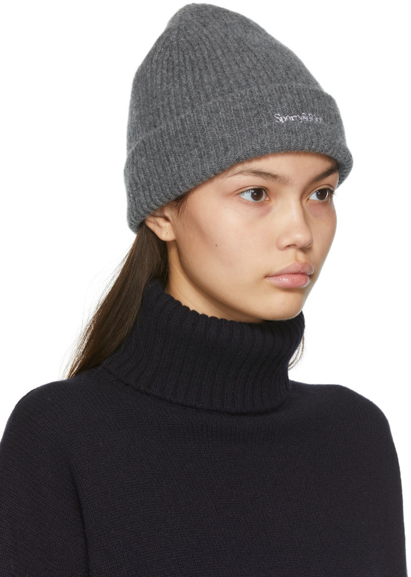 Sporty & Rich Grey Dina Serif Logo Beanie Sporty & Rich