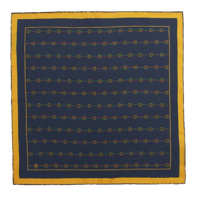 Gucci Navy Silk Horsebit Pocket Square Gucci