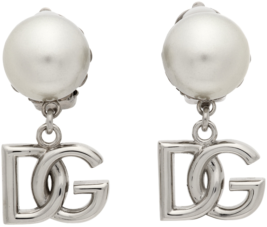 Dolce & Gabbana Silver Pearl Logo Clip-On Earrings Dolce & Gabbana