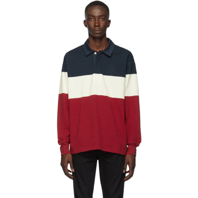 rag and bone Navy and Red Colorblock Rugby Polo Rag and Bone