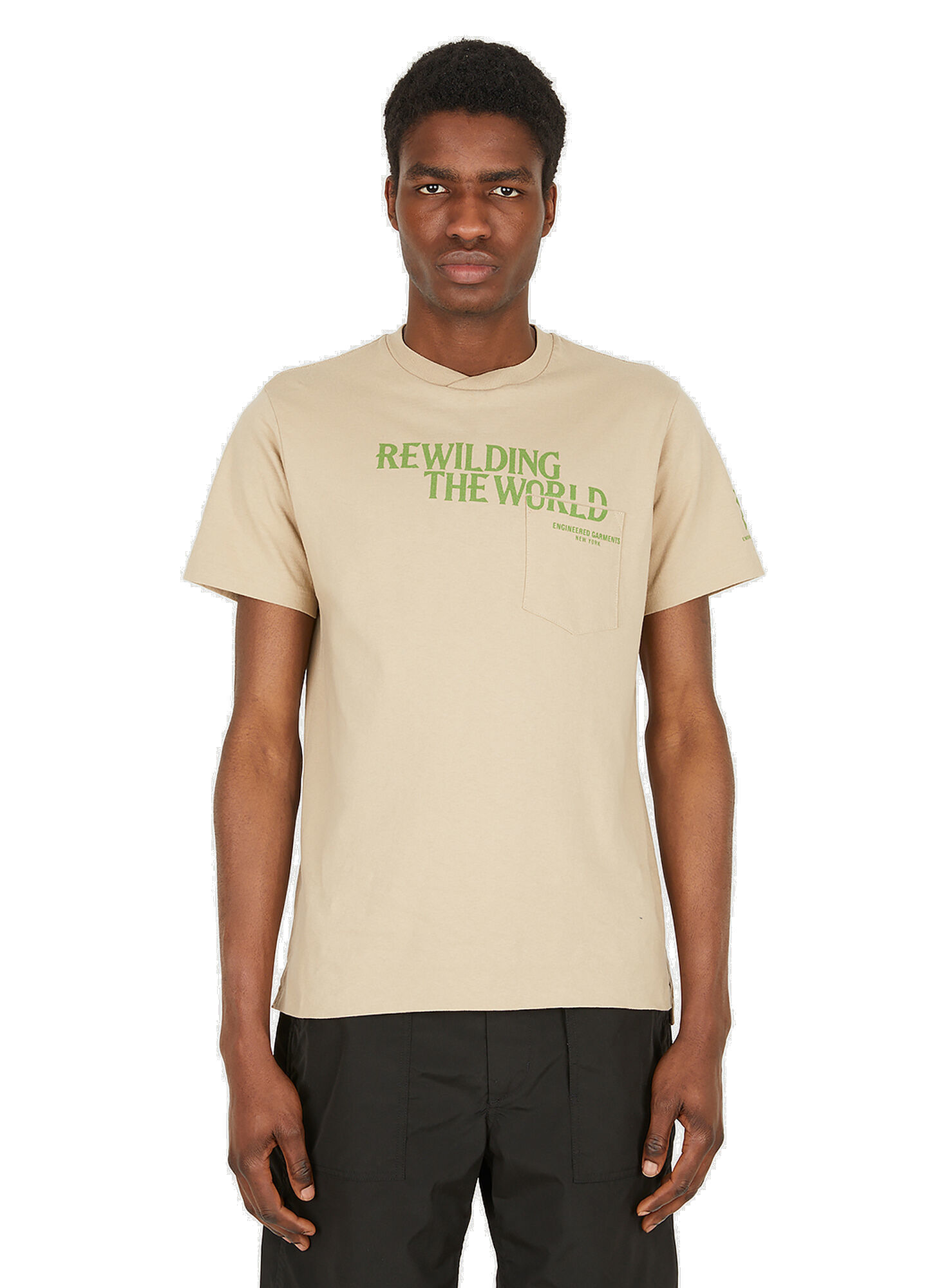 Slogan Cross Crewneck T-Shirt in Beige Engineered Garments