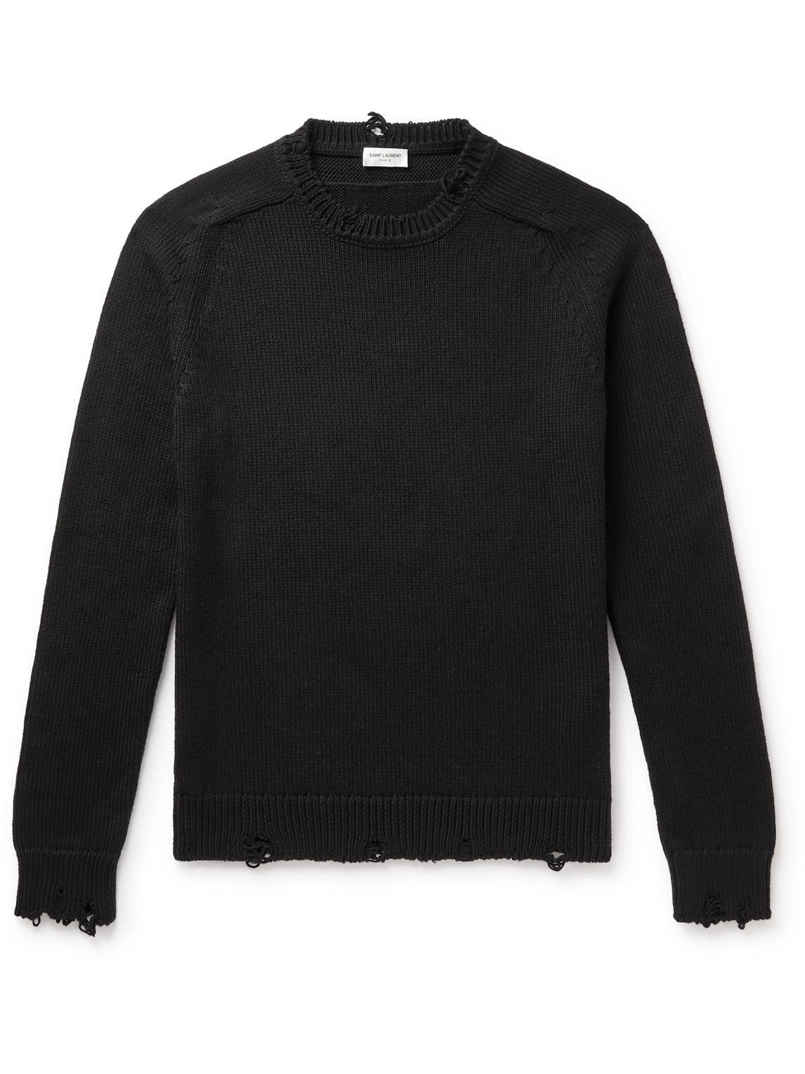 SAINT LAURENT - Distressed Cotton Sweater - Black Saint Laurent