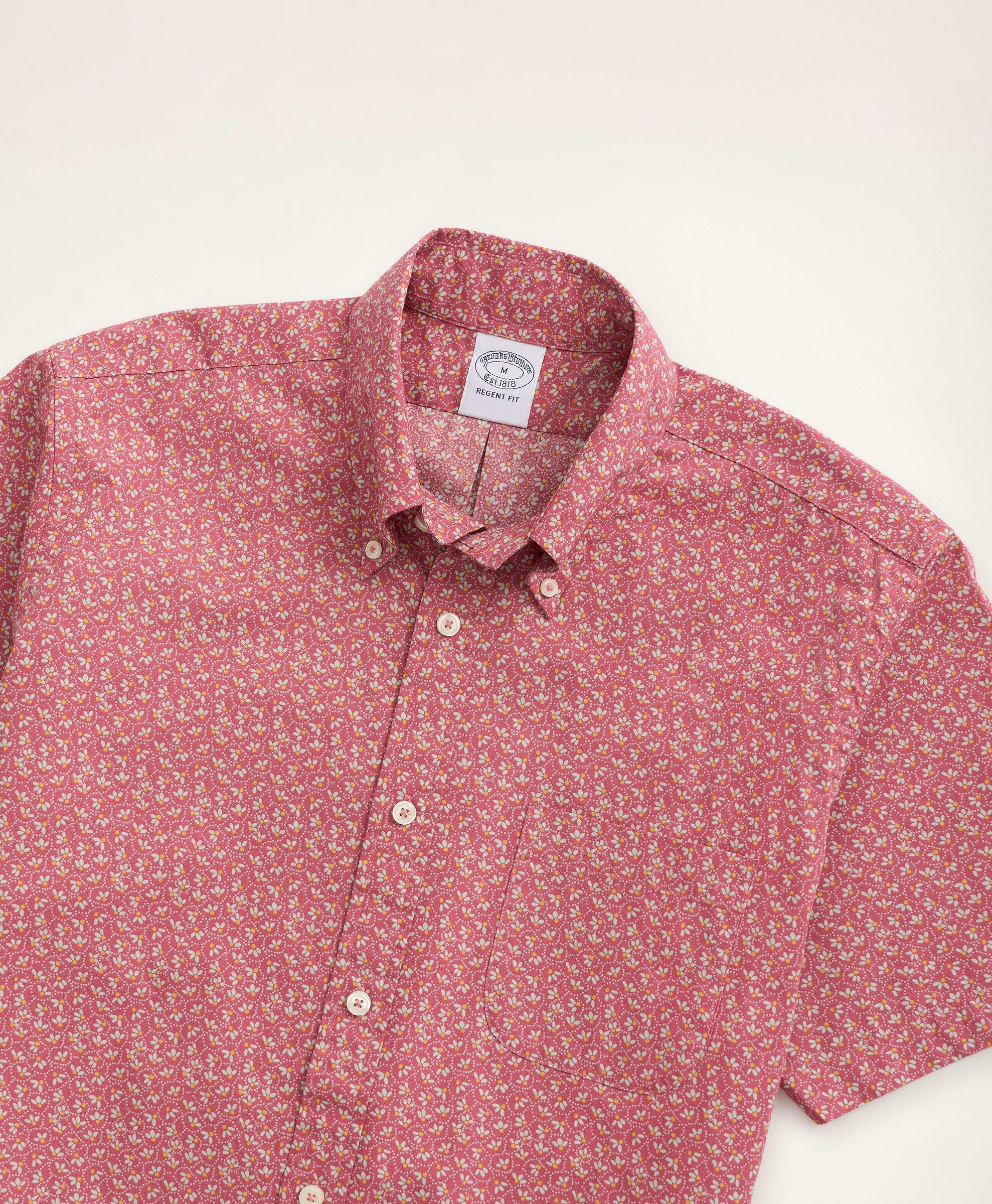 Brooks Brothers Men's Regent Regular-Fit Short-Sleeve Sport Shirt, Floral Print | Pink