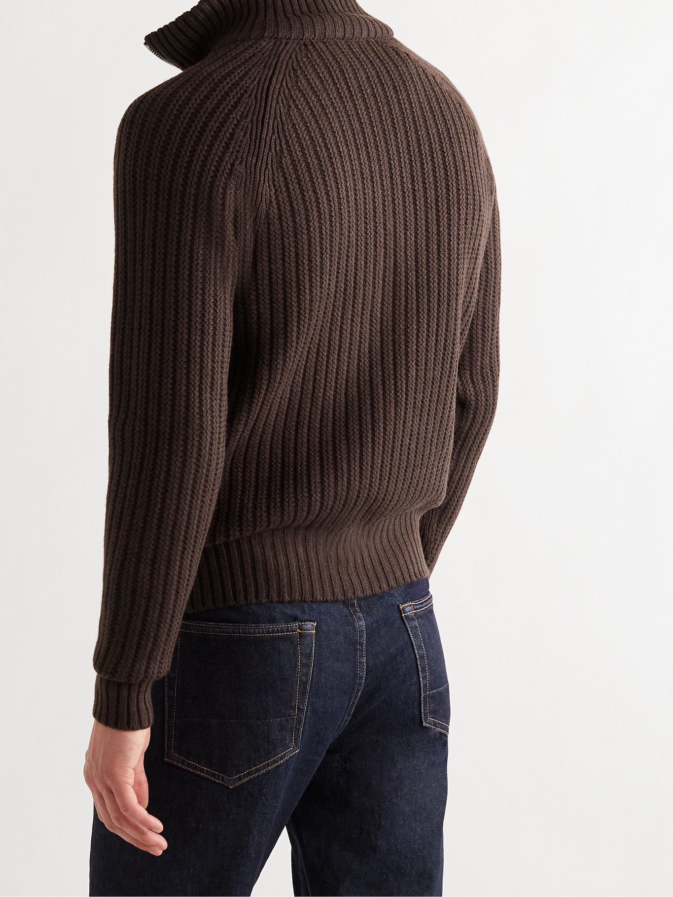 TOM FORD - Slim-Fit Ribbed Cashmere and Wool-Blend Half-Zip Sweater - Brown TOM  FORD