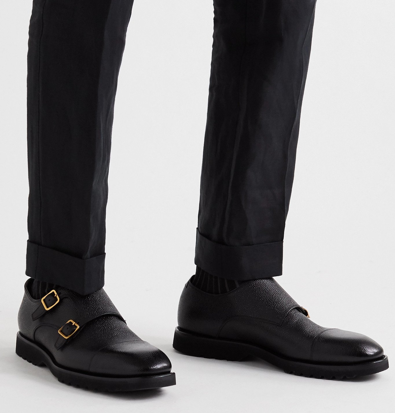 TOM FORD - Pebble-Grain Leather Monk-Strap Shoes - Black TOM FORD