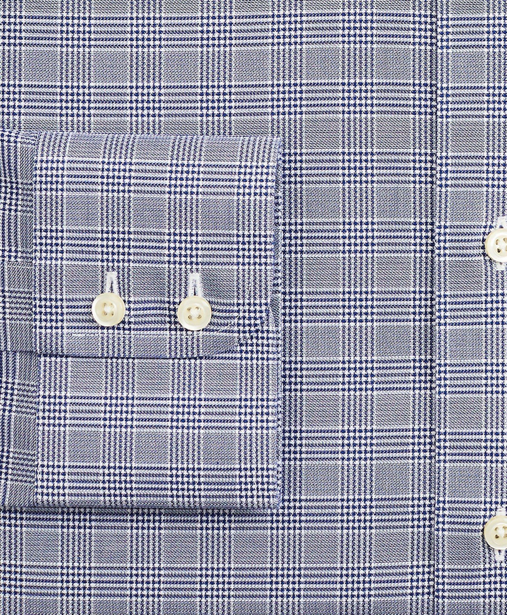 Brooks Brothers Men's Stretch Milano Slim-Fit Dress Shirt, Non-Iron Royal Oxford Button-Down Collar Glen Plaid | Navy