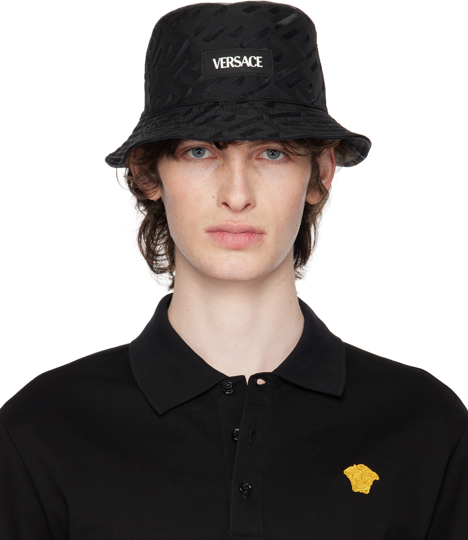 Versace Black Reversible 'La Greca' Bucket Hat Versace