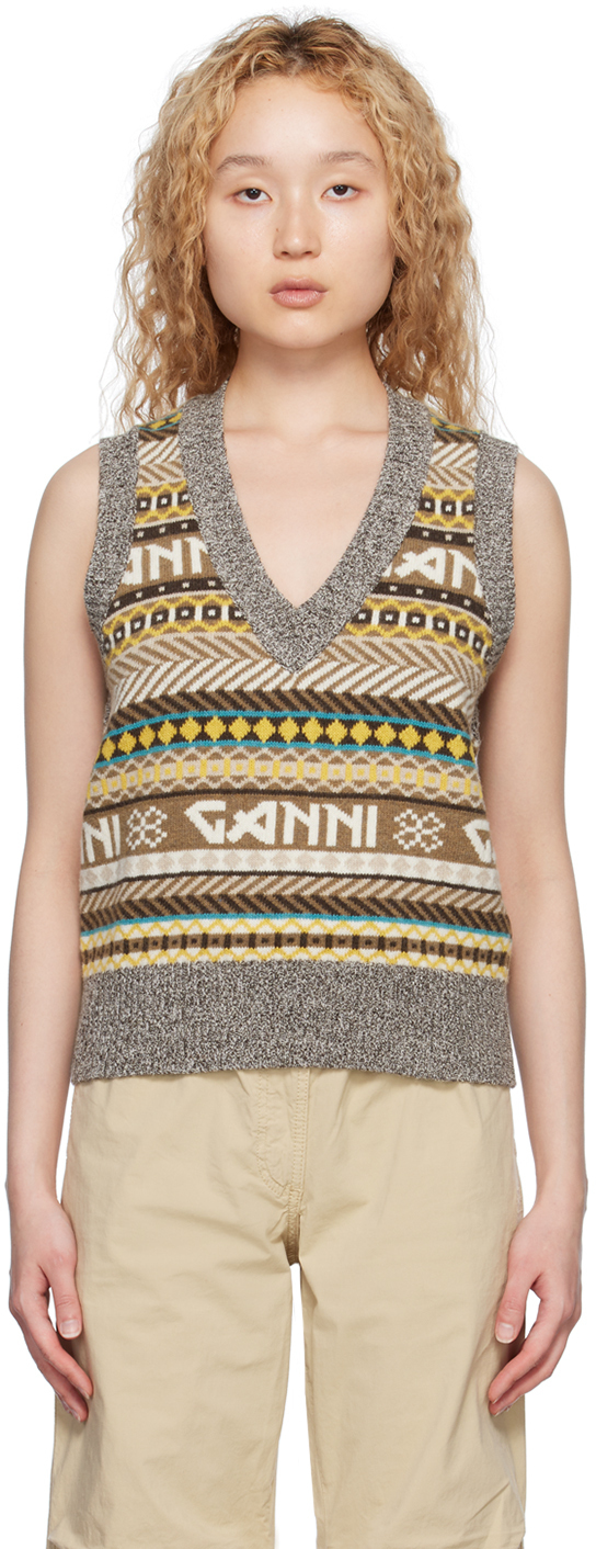 Photo: GANNI Khaki Jacquard Vest
