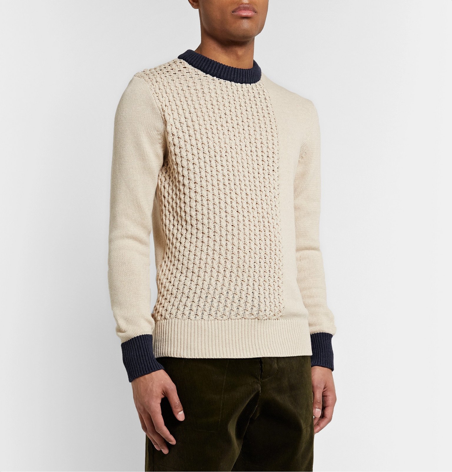 Oliver Spencer - Blenheim Slim-Fit Contrast-Tipped Textured Organic Cotton Sweater - Neutrals