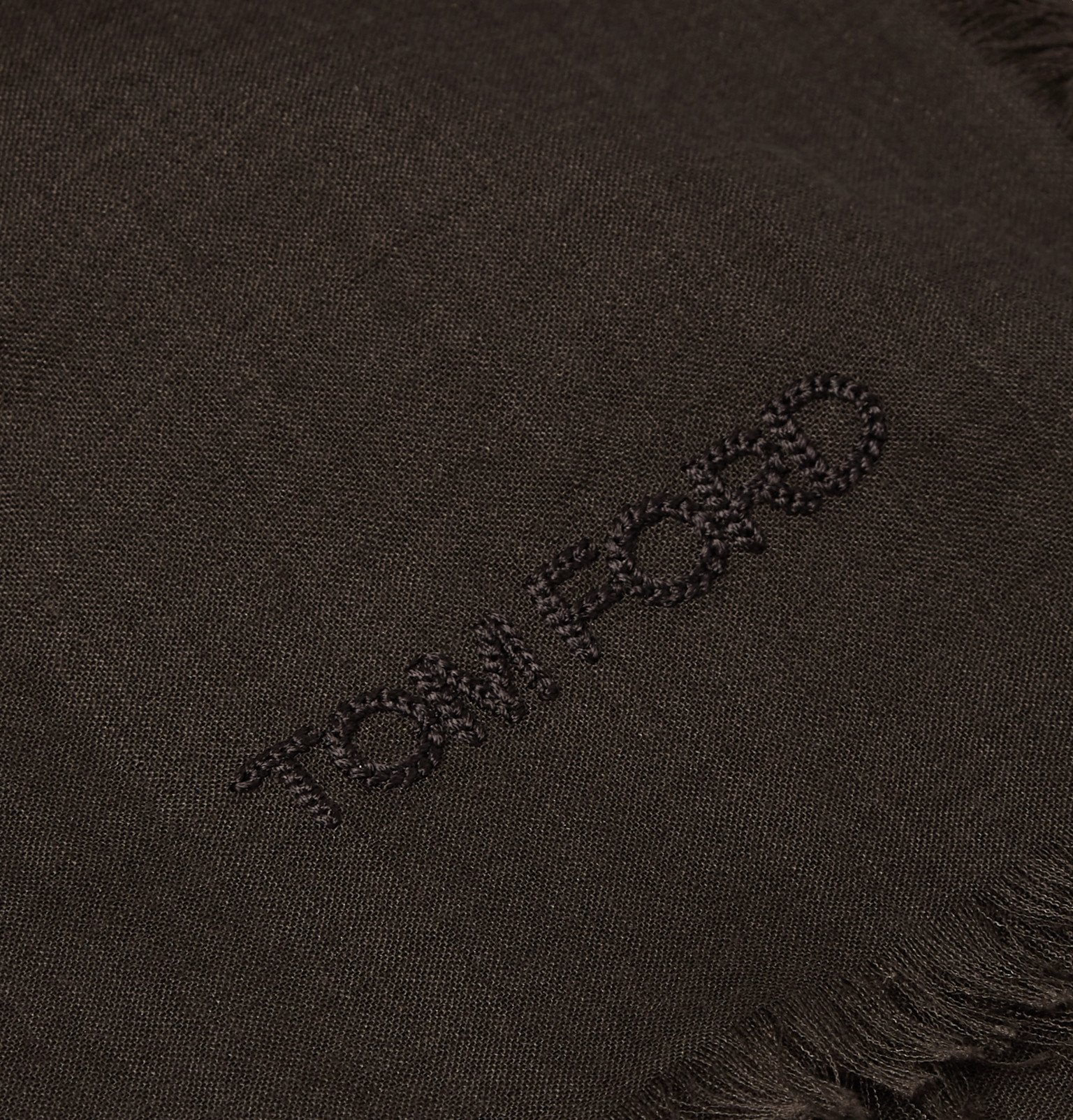 TOM FORD - Logo-Embroidered Wool and Silk-Blend Scarf - Brown TOM FORD