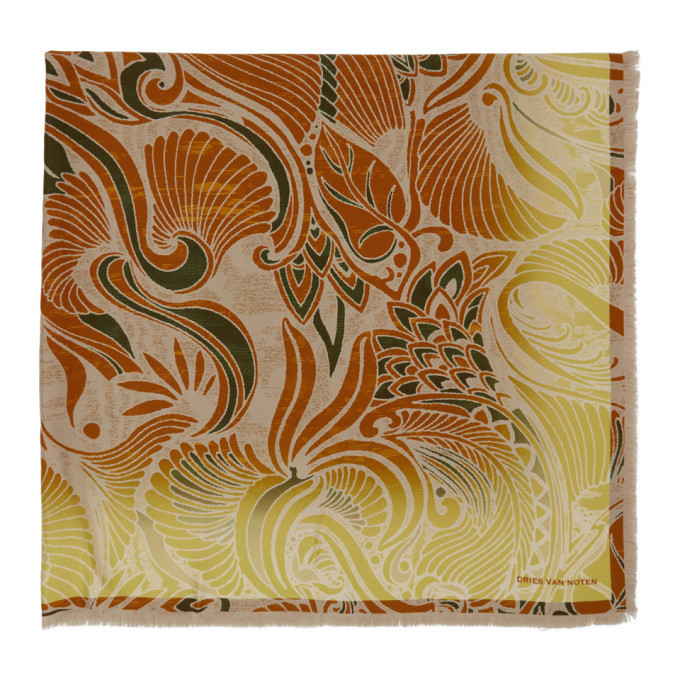 Dries Van Noten Yellow Silk Floral Scarf Dries Van Noten