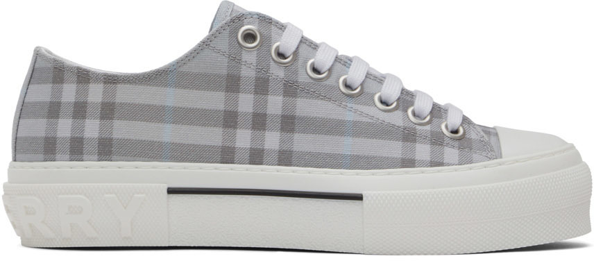 Burberry Gray Cotton Check Sneakers Burberry