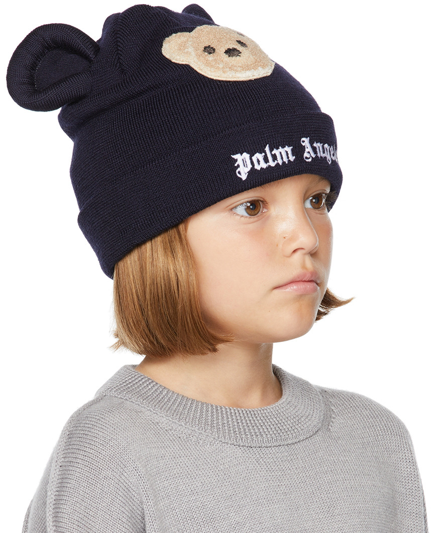 Palm Angels Kids Navy Bear Beanie Palm 
