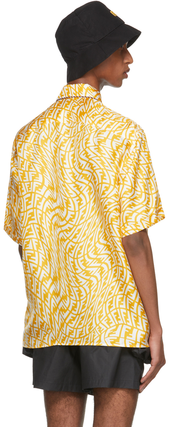Fendi Yellow Silk FF Vertigo Short Sleeve Shirt Fendi