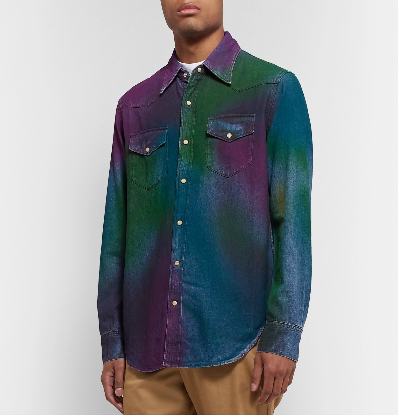 2001 Tie-Dyed Denim Western-Style Shirt 