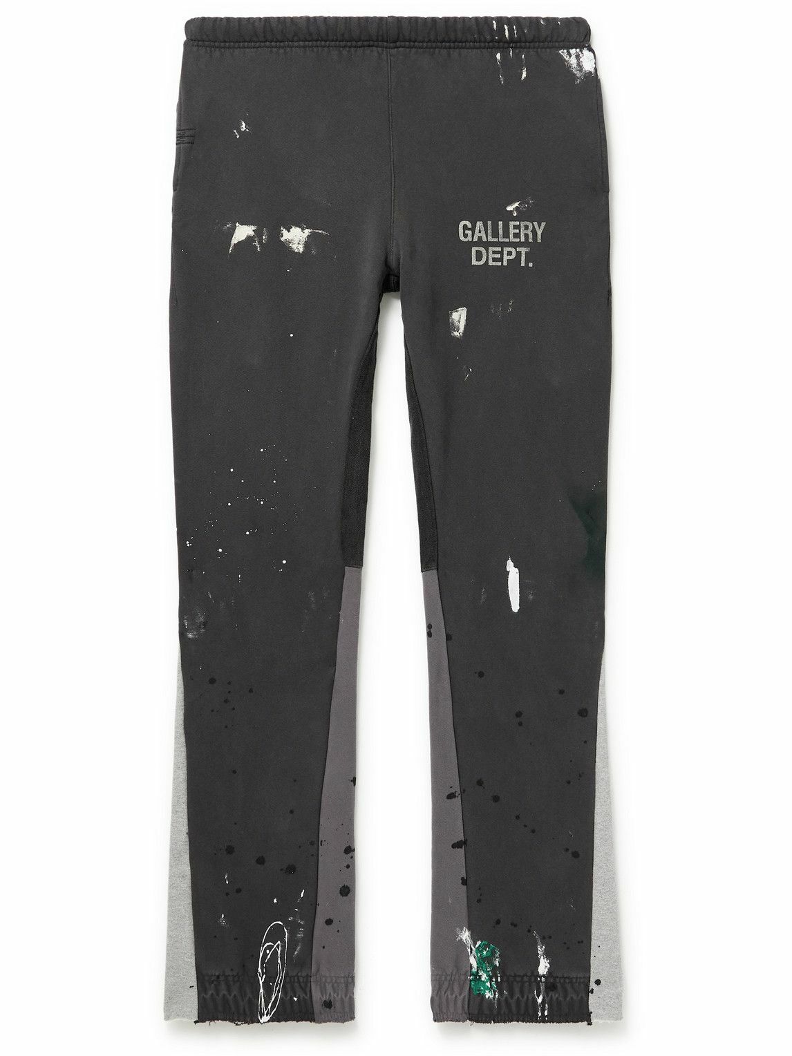Photo: Gallery Dept. - Flared Paint-Splattered Logo-Print Cotton-Jersey Sweatpants - Gray