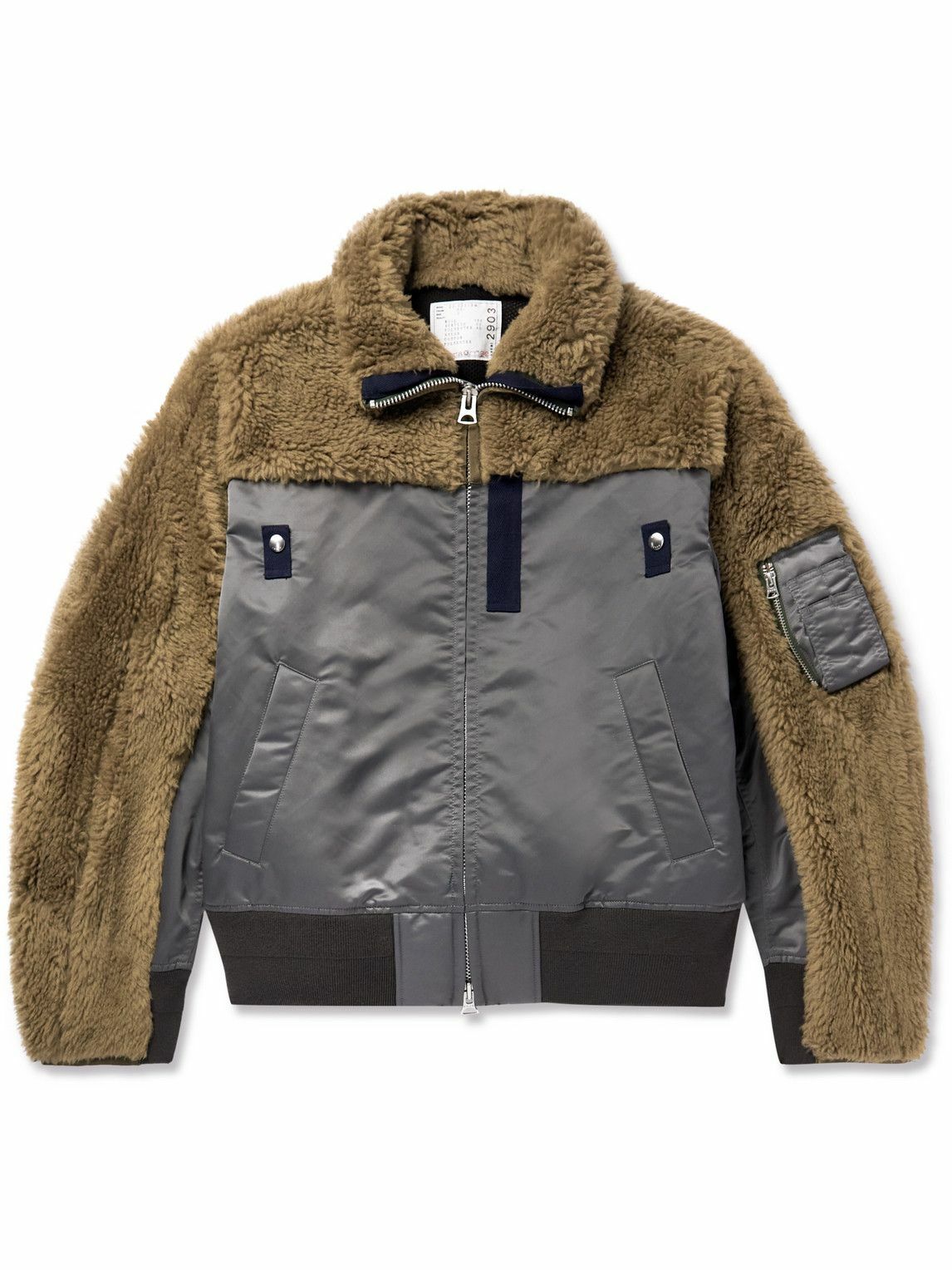 Photo: Sacai - Grosgrain-Trimmed Layered Wool-Fleece and Shell Bomber Jacket - Gray