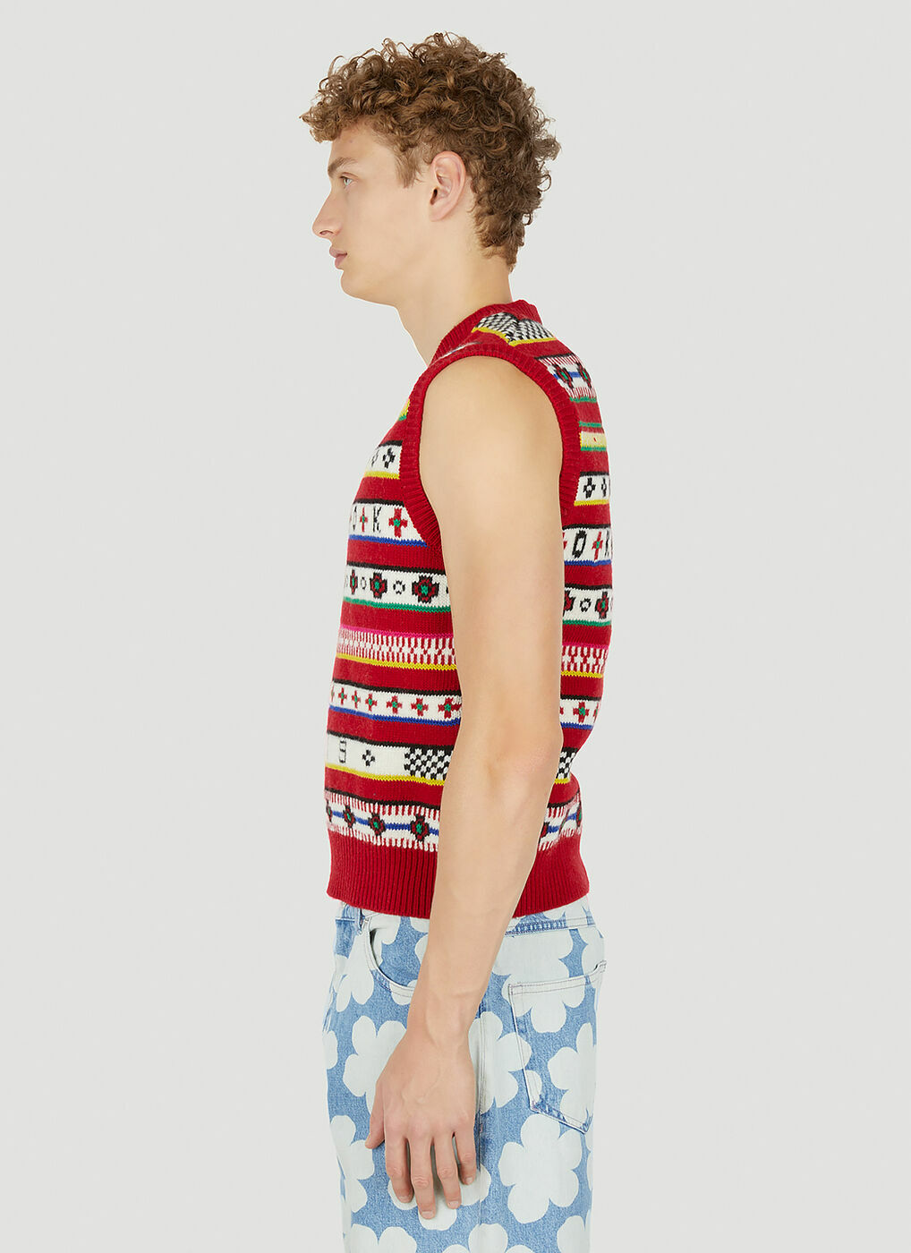 Fair Isle Jacquard Vest In Red Kenzo