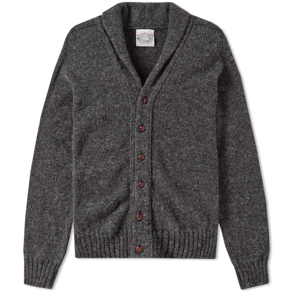 Jamieson's of Shetland Elbow Patch Shawl Collar Cardigan Grey Jamieson
