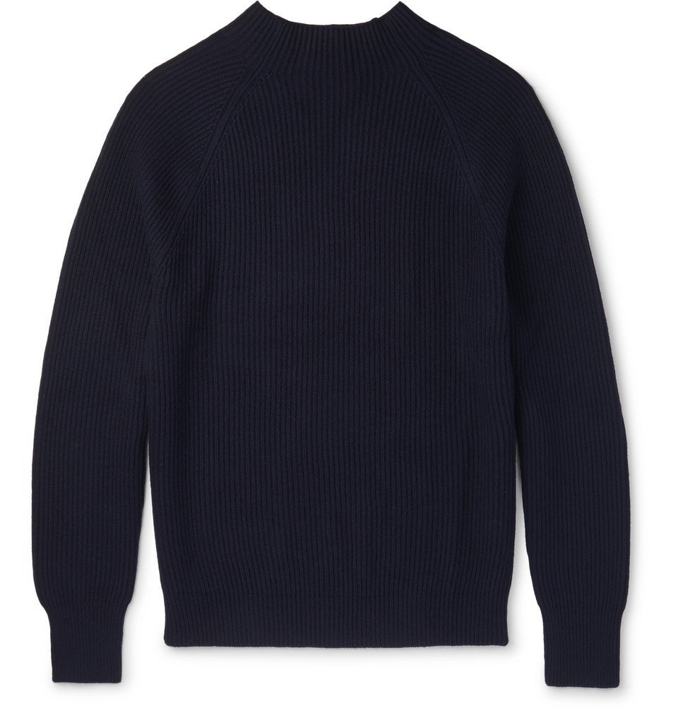 Ribbed Cotton-Blend Mock-Neck Sweater 