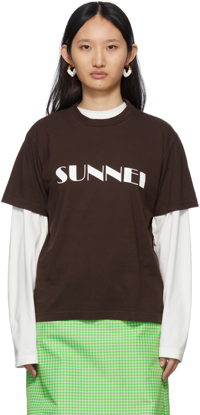 Sunnei SSENSE Exclusive Brown Classic Logo T-Shirt Sunnei
