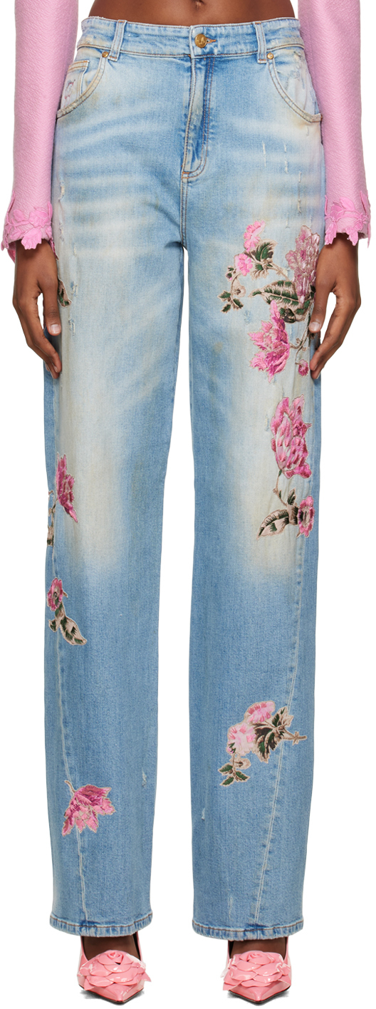 Blumarine Blue Floral Jeans Blumarine