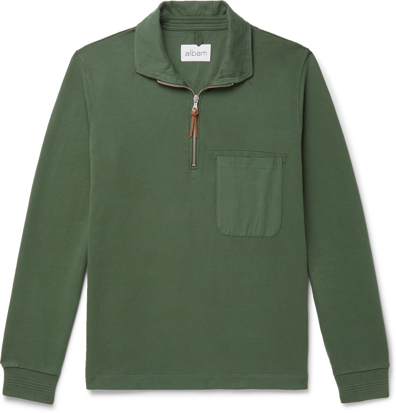 Albam - Loopback Cotton-Jersey Half-Zip Sweatshirt - Green Albam