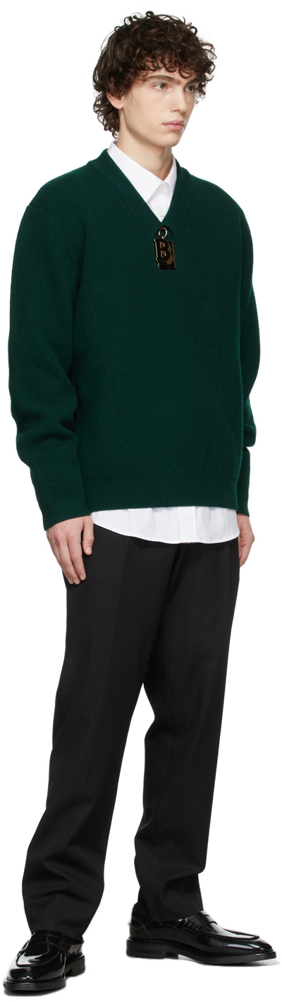 Burberry Green Letter Motif V-Neck Sweater